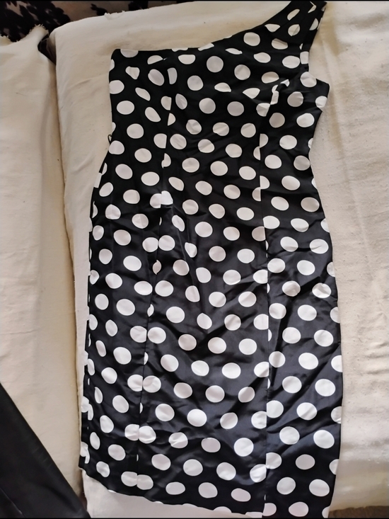 Spiegel Dresses & Skirts - Spiegel Black and White One-Shoulder Polka Dot Dress
